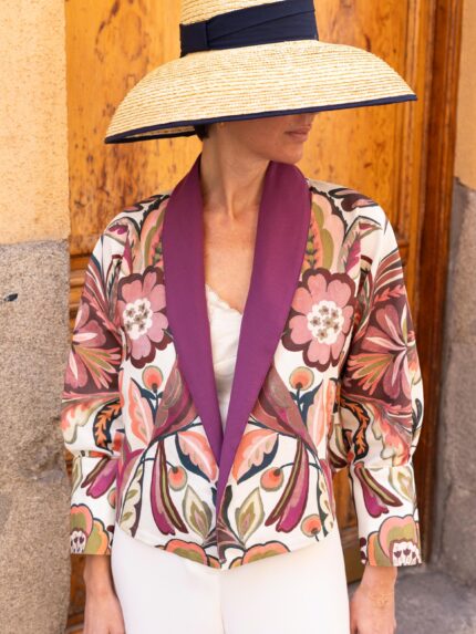 Chaqueta verano flores berenjena algodon 100 mujer