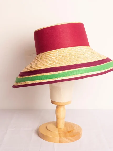 Sombrero copa de paja rosa verde