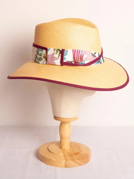 Sombrero toquilla ala 9 de paja Naturaleza y color berenjena