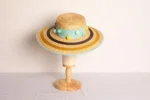 Canotier Azul con Pompones Sombrero de paja