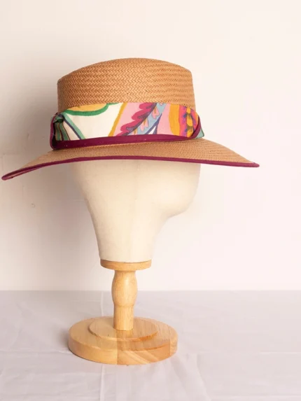 Sombrero de verano ala 9 color camel flores