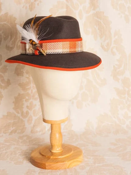 Sombrero Borsalino topo y terracota – plumas