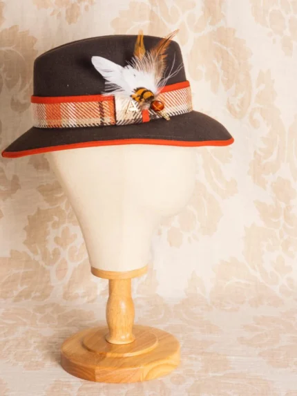 Sombrero de Mujer Borsalino topo y terracota – plumas Fedora