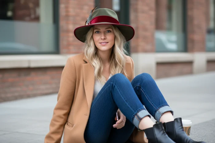 Sombrero de Invierno Verde y Burdeos Impermeable Lana Mujer Urbano