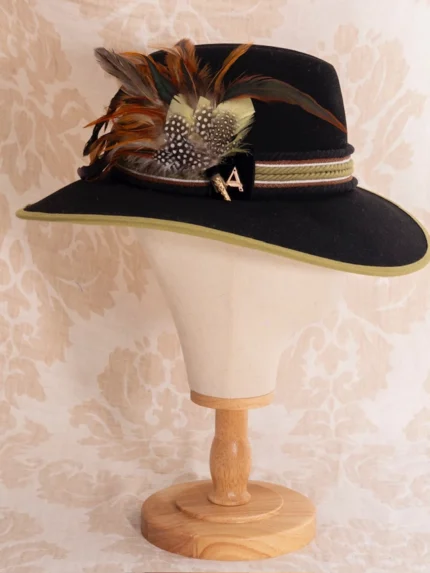 Sombrero de Campo de Lana Negro y Verde para Mujer e impermeable