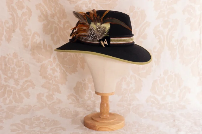 Sombrero de Campo de Lana Negro y Verde para Mujer e impermeable
