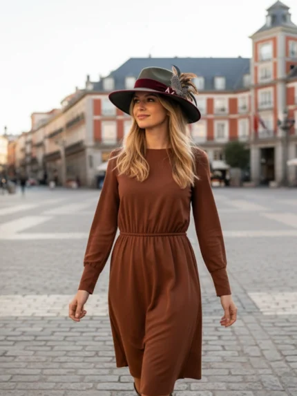 Sombrero para pasear por la Ciudad Verde y Burdeos Impermeable Lana Mujer Urbano