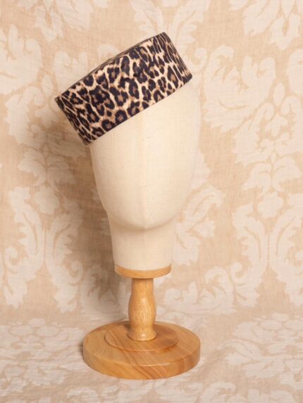 Casquete Leopardo con Terciopelo Color Crema COPA 8 cm Mujer