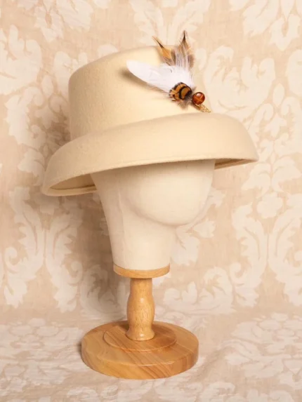 Sombrero mujer Bucket Crudo Pluma de quita y pon